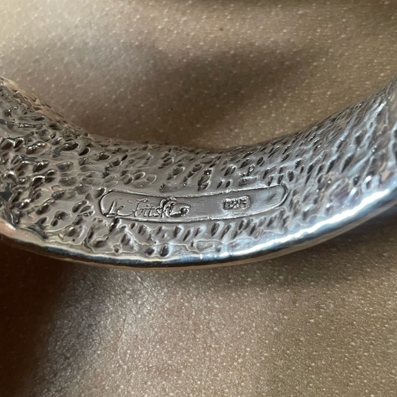 Signed vintage Lebitski 925 Sterling silver textured bangle cuff bracelet wave - Picture 7 of 10